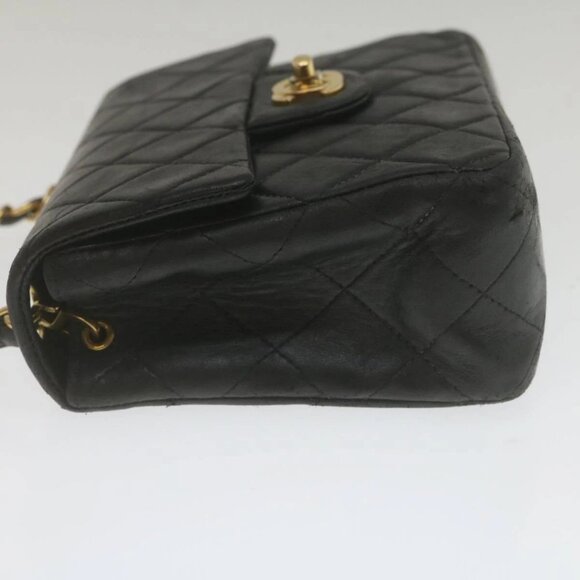 CHANEL Mini Matelasse Chain Flap Shoulder Bag Lamb Skin Black Gold Auth hs689AV - Picture 3 of 16
